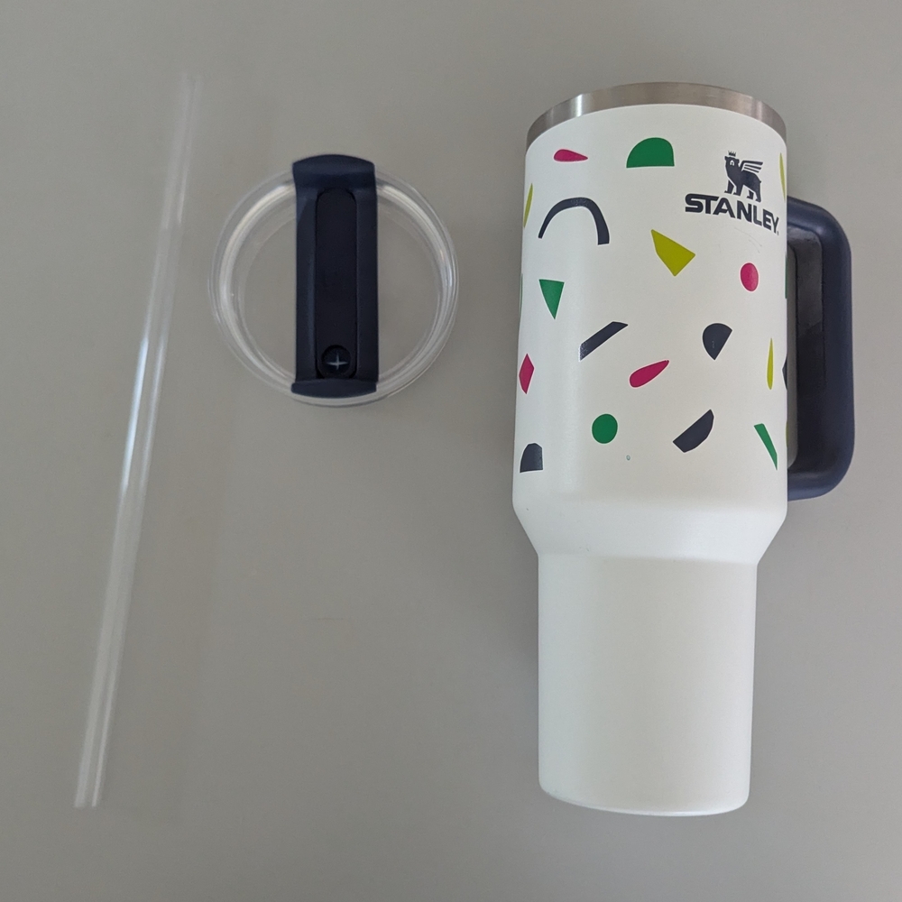 Stanley White Confetti Travel Tumbler with Navy Handle